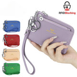 Royal Bagger RFID Coin Purse with Keychain, Genuine Leather Multi Zipper Clutch Wallet, Portable Wristlet Card Holder 1903-1