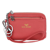 Royal Bagger RFID Coin Purse with Keychain, Genuine Leather Multi Zipper Clutch Wallet, Portable Wristlet Card Holder 1903-1